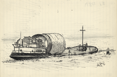 202757 Afbeelding van een vrachtschip met een grote, stalen cilinder in het Amsterdam-Rijnkanaal te Utrecht.